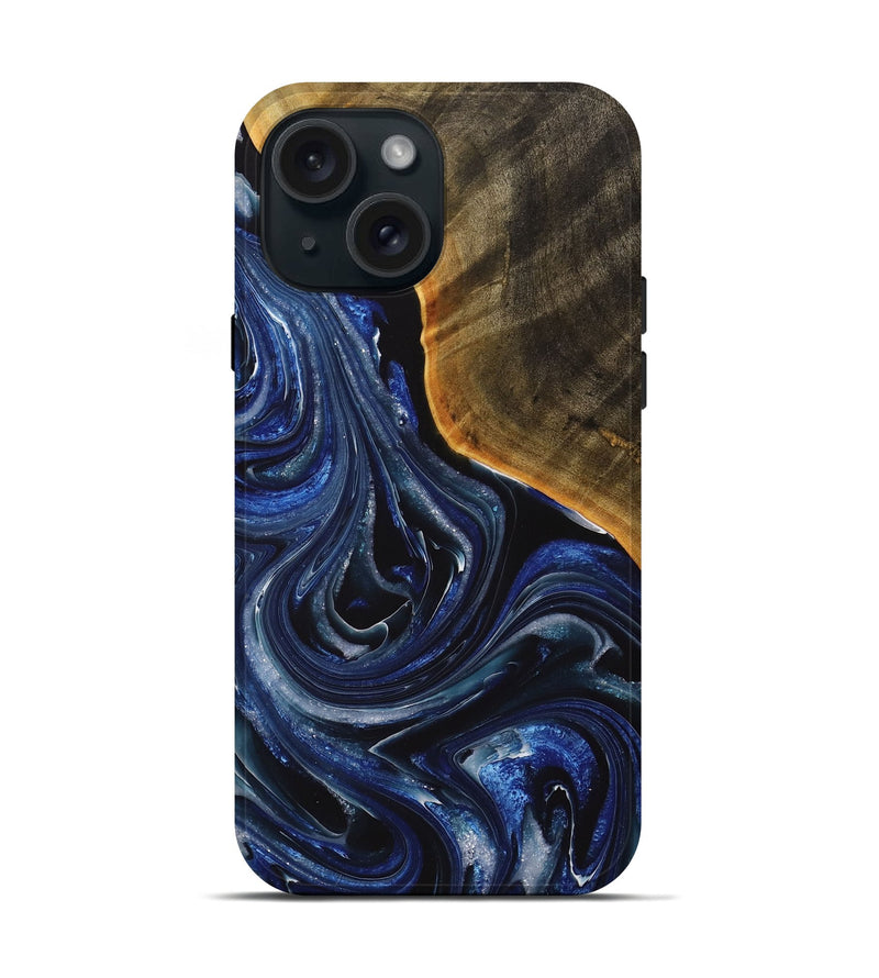 iPhone 15 Wood+Resin Live Edge Phone Case - Connie (Blue, 713020)