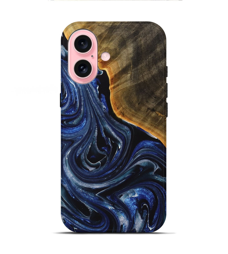 iPhone 16 Wood+Resin Live Edge Phone Case - Connie (Blue, 713020)