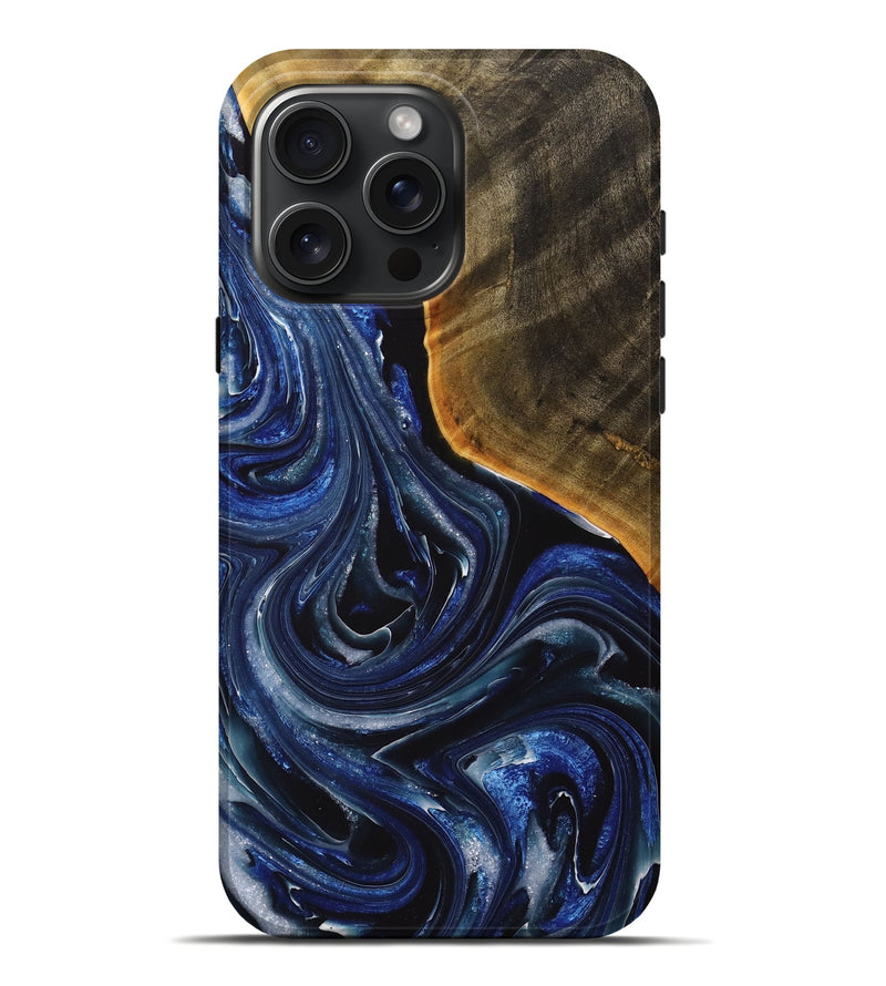 iPhone 16 Pro Max Wood+Resin Live Edge Phone Case - Connie (Blue, 713020)