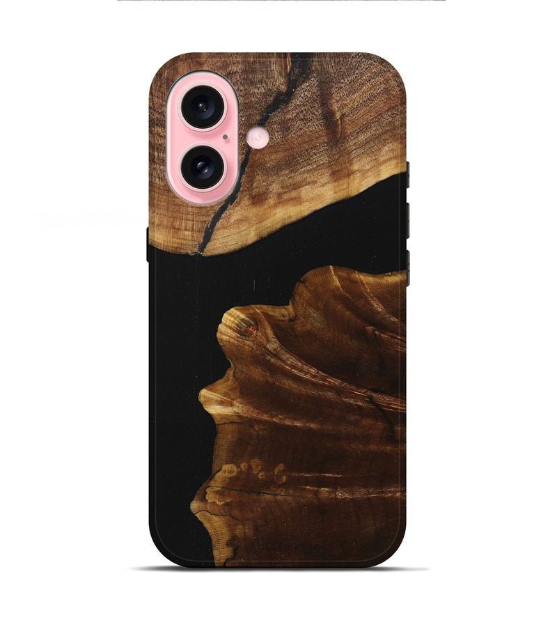 iPhone 16 Wood+Resin Live Edge Phone Case - Branden (Pure Black, 713037)