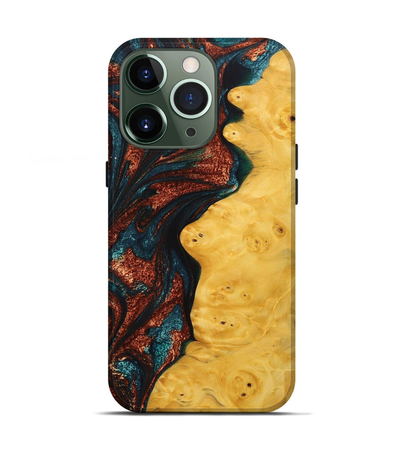 iPhone 13 Pro Wood+Resin Live Edge Phone Case - Caitlin (Teal & Gold, 713054)