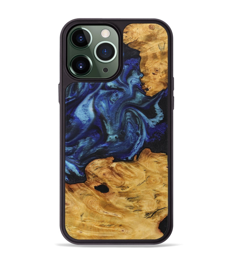 iPhone 13 Pro Max Wood+Resin Phone Case - Minnie (Blue, 713065)