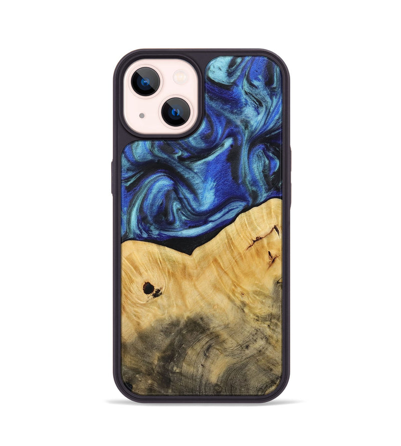 iPhone 14 Wood+Resin Phone Case - Leticia (Blue, 713066)