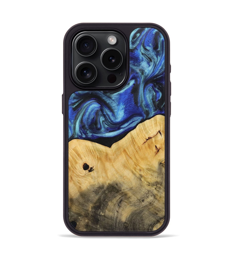 iPhone 15 Pro Wood+Resin Phone Case - Leticia (Blue, 713066)