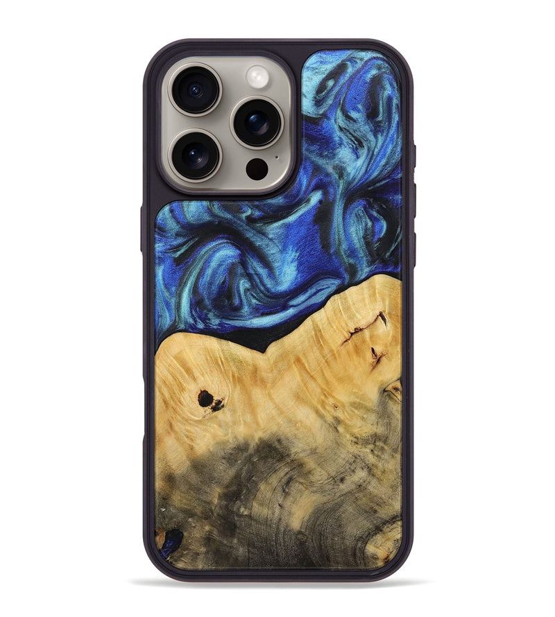 iPhone 16 Pro Max Wood+Resin Phone Case - Leticia (Blue, 713066)