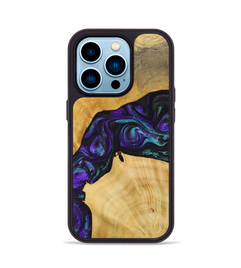 iPhone 14 Pro Wood+Resin Phone Case - Theresa (Purple, 713151)