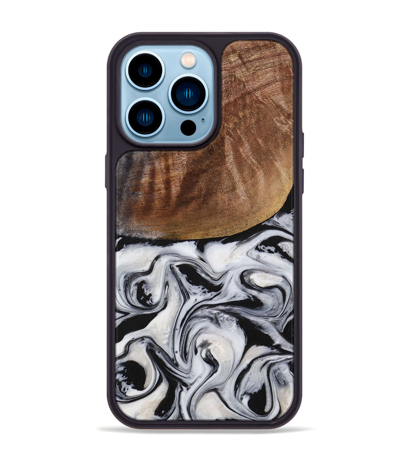 iPhone 14 Pro Max Wood+Resin Phone Case - Wilma (Black & White, 713186)