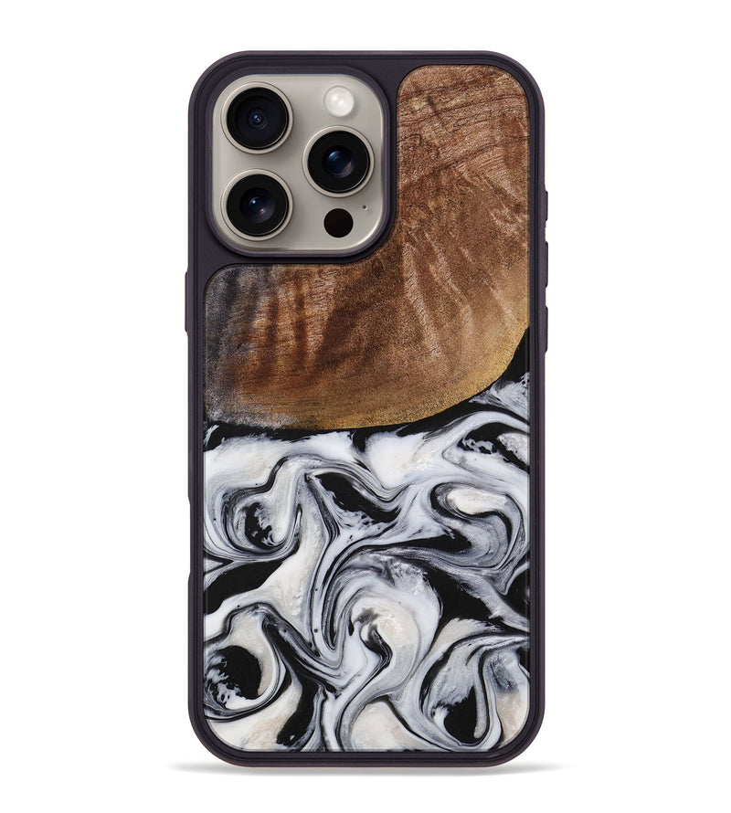 iPhone 16 Pro Max Wood+Resin Phone Case - Wilma (Black & White, 713186)