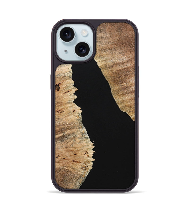 iPhone 15 Wood+Resin Phone Case - Kimberly (Pure Black, 713201)