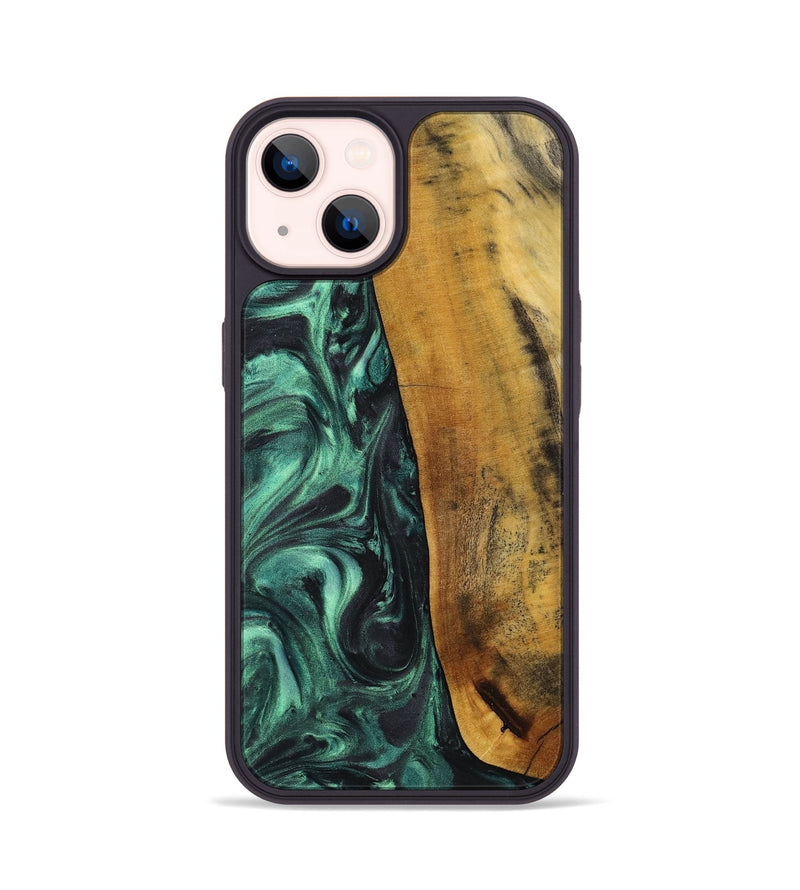 iPhone 14 Wood+Resin Phone Case - Rene (Green, 713394)