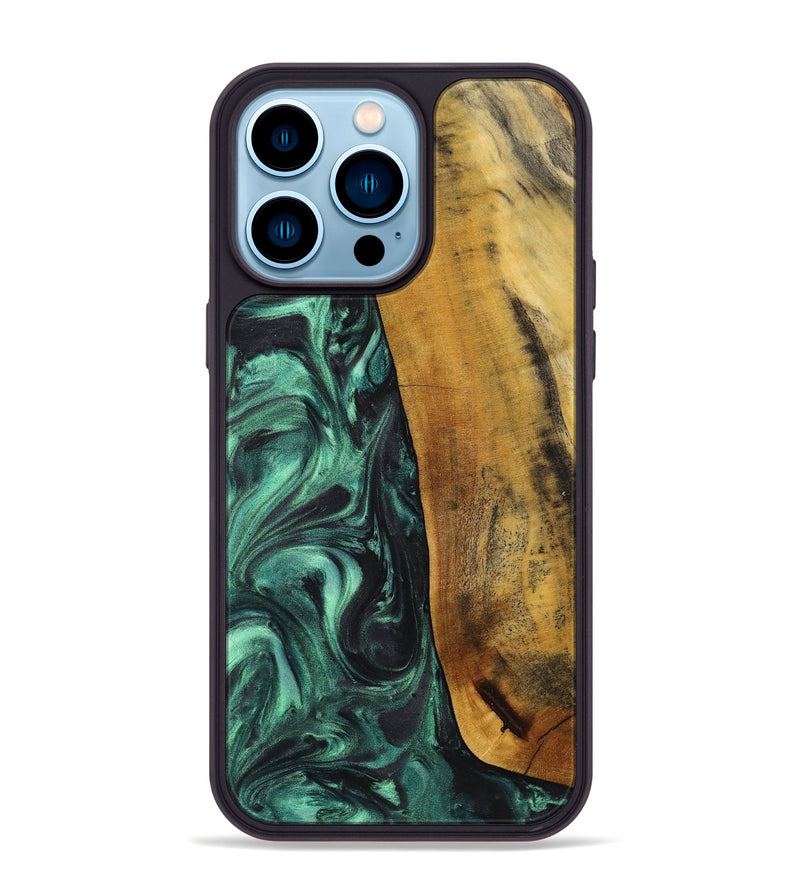 iPhone 14 Pro Max Wood+Resin Phone Case - Rene (Green, 713394)