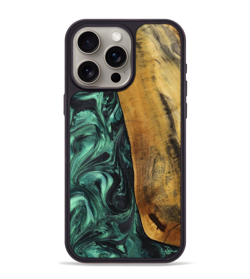 iPhone 15 Pro Max Wood+Resin Phone Case - Rene (Green, 713394)