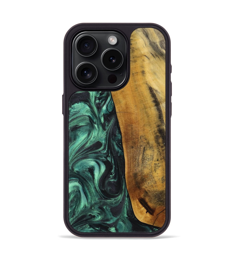 iPhone 15 Pro Wood+Resin Phone Case - Rene (Green, 713394)