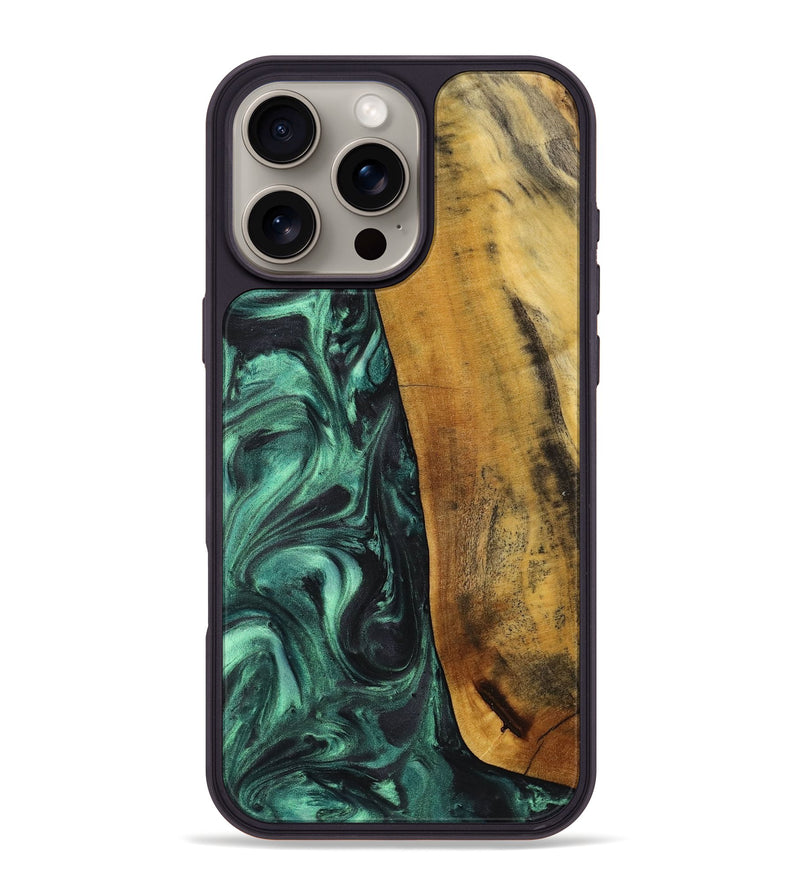 iPhone 16 Pro Max Wood+Resin Phone Case - Rene (Green, 713394)