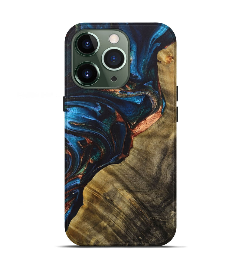 iPhone 13 Pro Wood+Resin Live Edge Phone Case - Julissa (Teal & Gold, 713504)