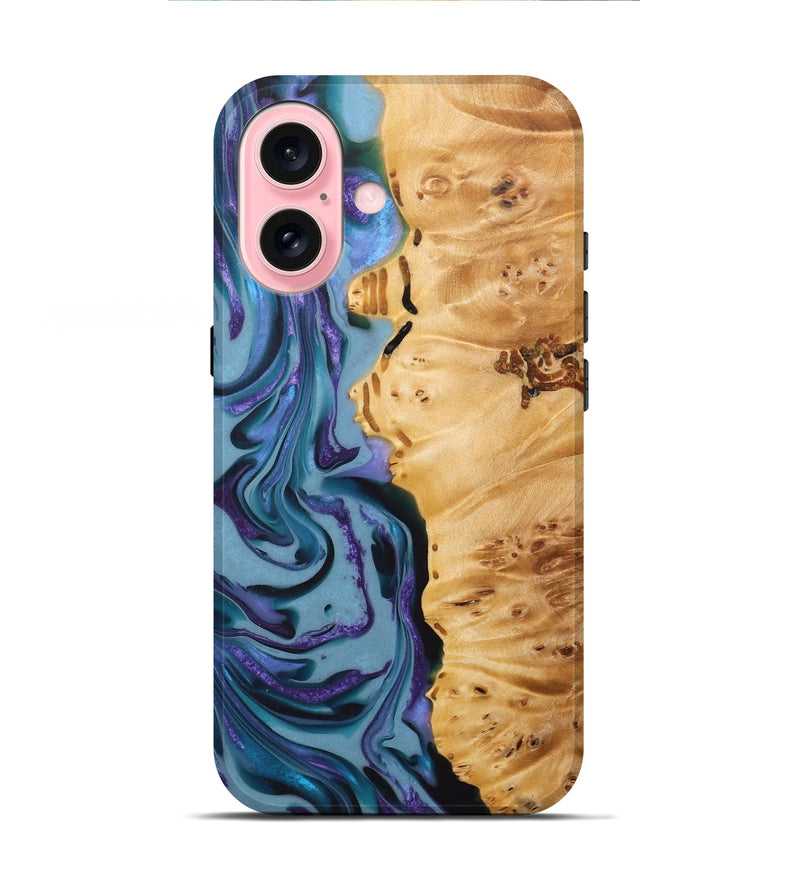 iPhone 16 Wood+Resin Live Edge Phone Case - Hailee (Purple, 713517)