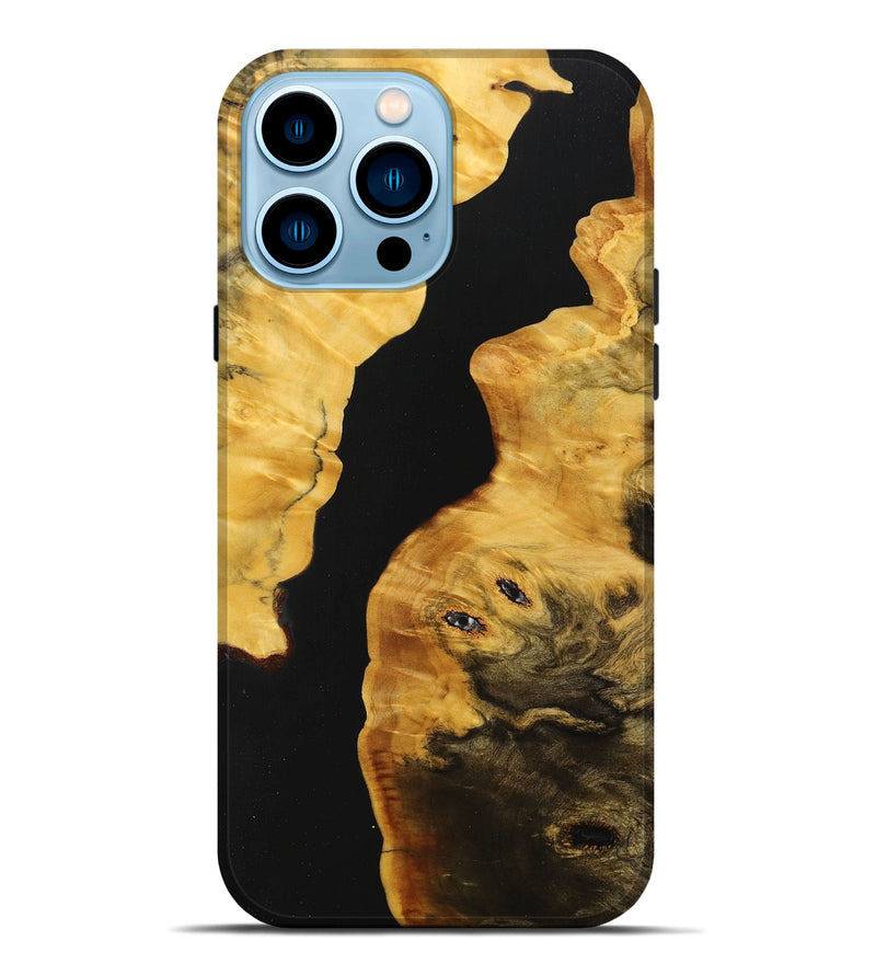 iPhone 14 Pro Max Wood+Resin Live Edge Phone Case - Kaylin (Pure Black, 713521)