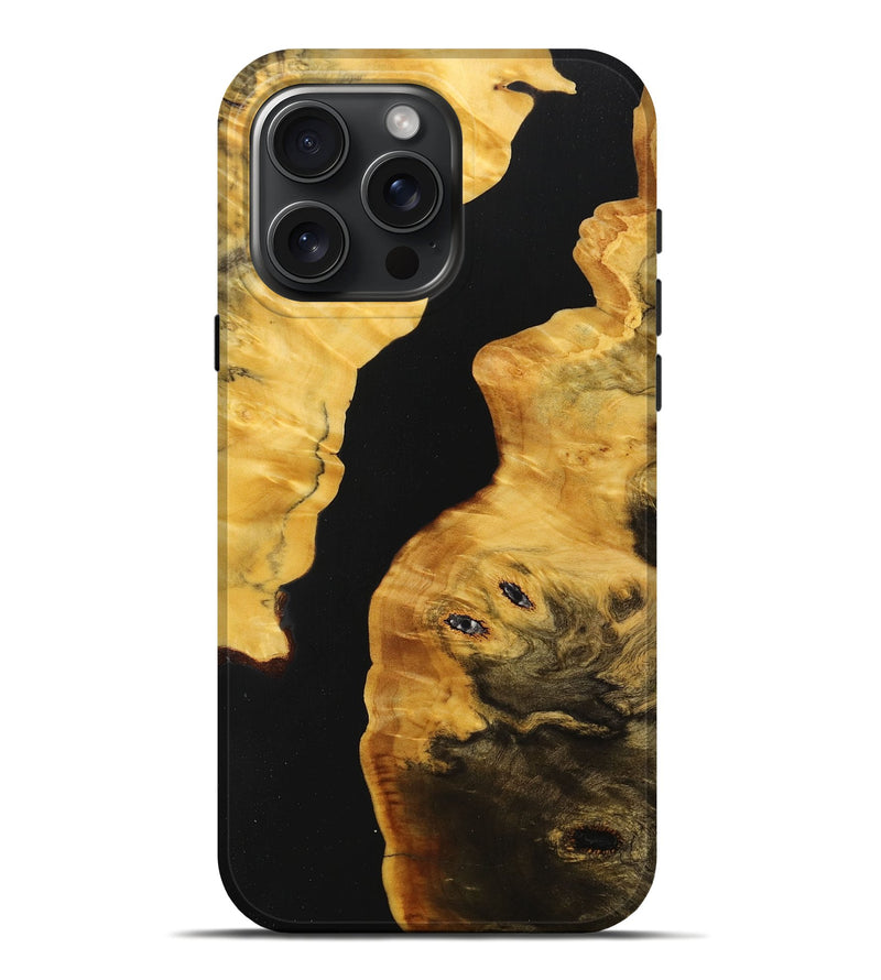 iPhone 16 Pro Max Wood+Resin Live Edge Phone Case - Kaylin (Pure Black, 713521)