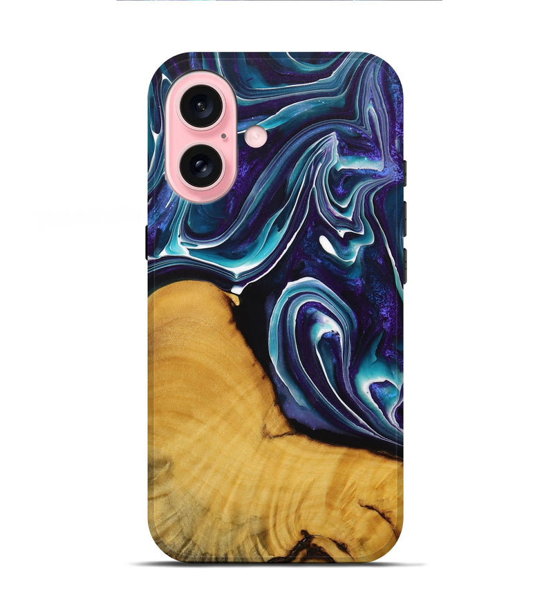 iPhone 16 Wood+Resin Live Edge Phone Case - Suzanne (Blue, 713609)