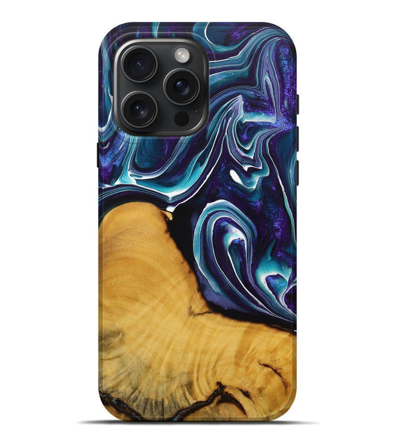 iPhone 16 Pro Max Wood+Resin Live Edge Phone Case - Suzanne (Blue, 713609)