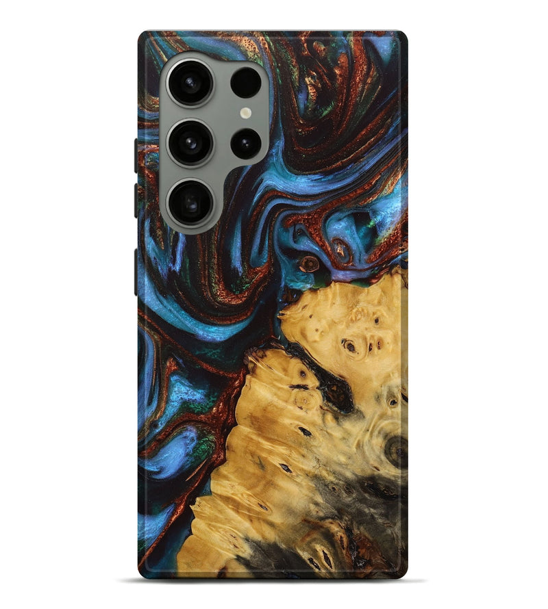 Galaxy S24 Ultra Wood+Resin Live Edge Phone Case - Adrienne (Teal & Gold, 713620)