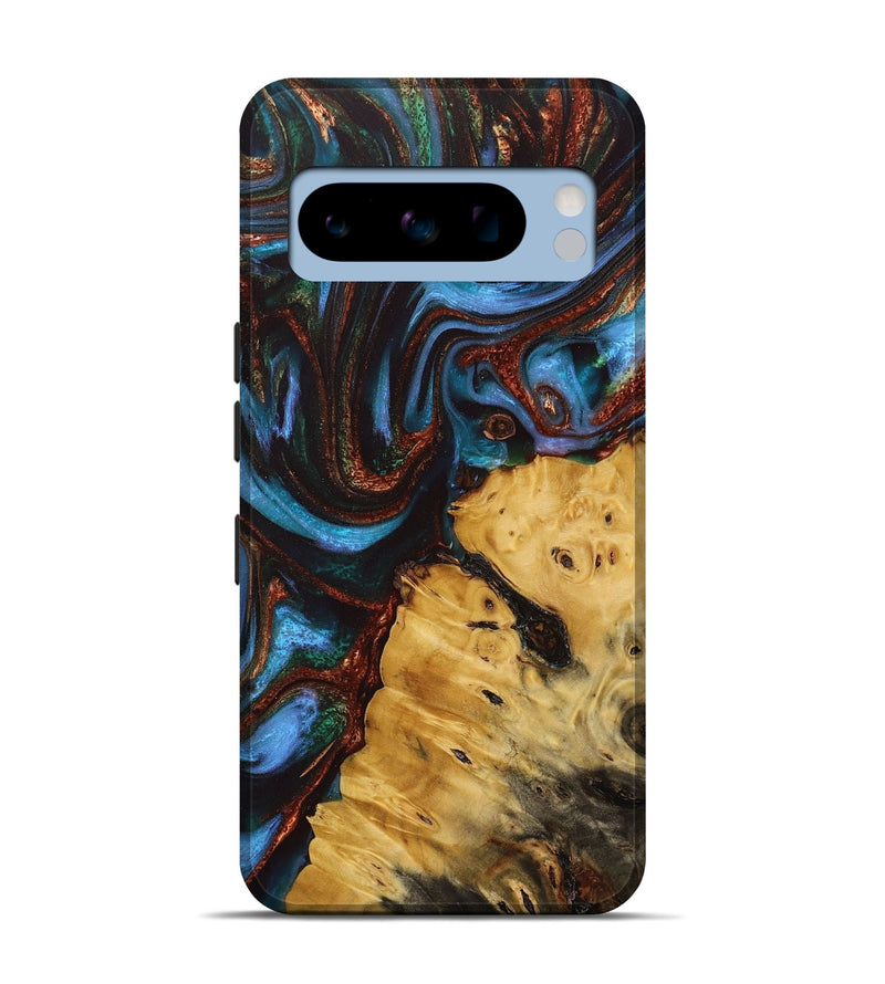 Pixel 8 Pro Wood+Resin Live Edge Phone Case - Adrienne (Teal & Gold, 713620)