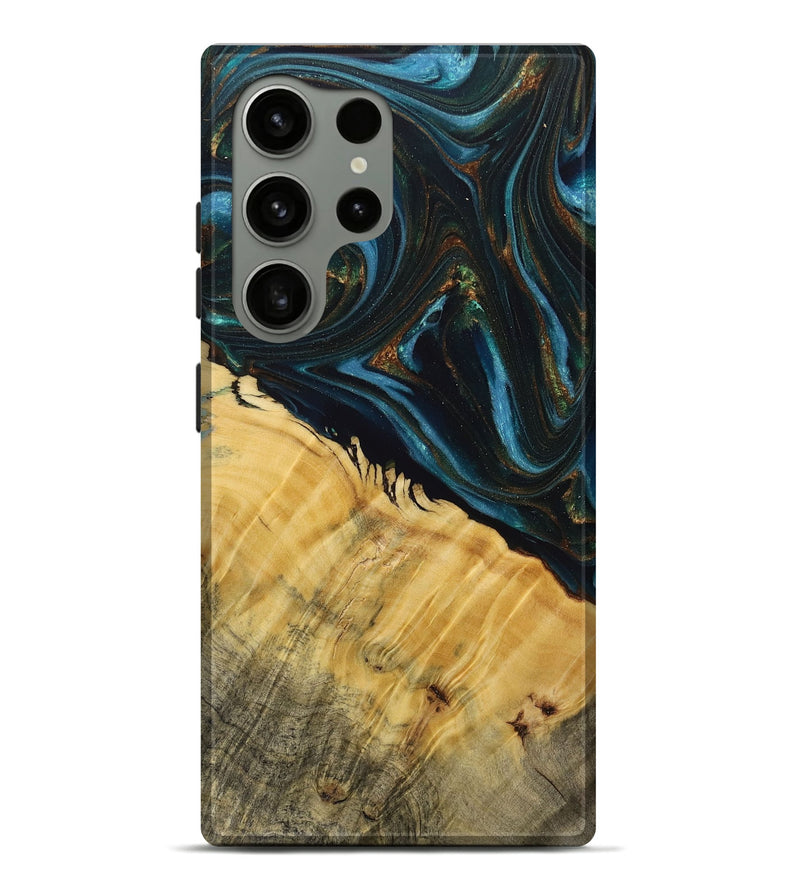 Galaxy S24 Ultra Wood+Resin Live Edge Phone Case - Tiffany (Teal & Gold, 713621)