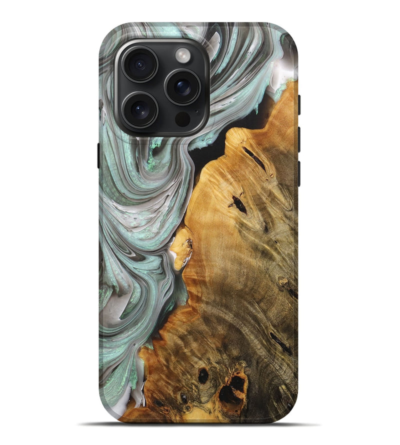 iPhone 16 Pro Max Wood+Resin Live Edge Phone Case - Clara (Green, 713629)