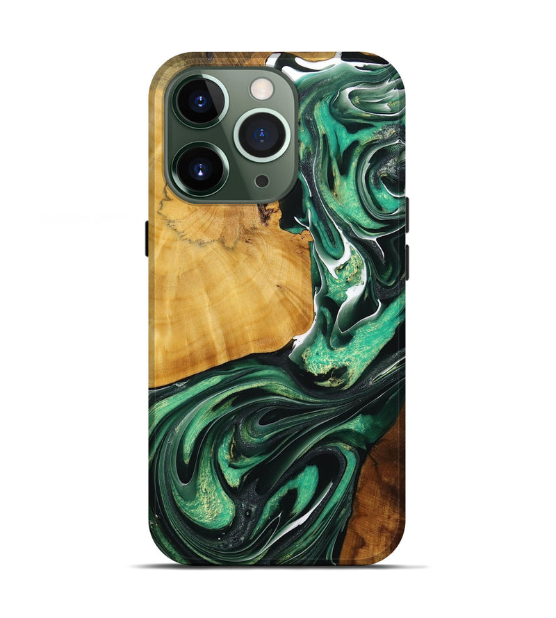 iPhone 13 Pro Wood+Resin Live Edge Phone Case - Minnie (Green, 713632)