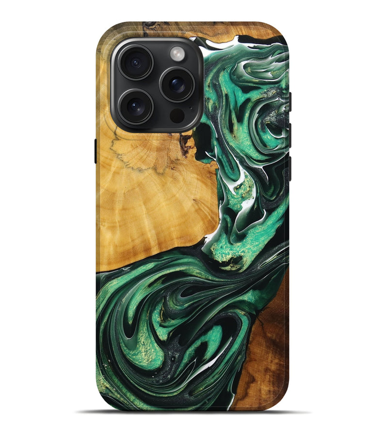 iPhone 16 Pro Max Wood+Resin Live Edge Phone Case - Minnie (Green, 713632)