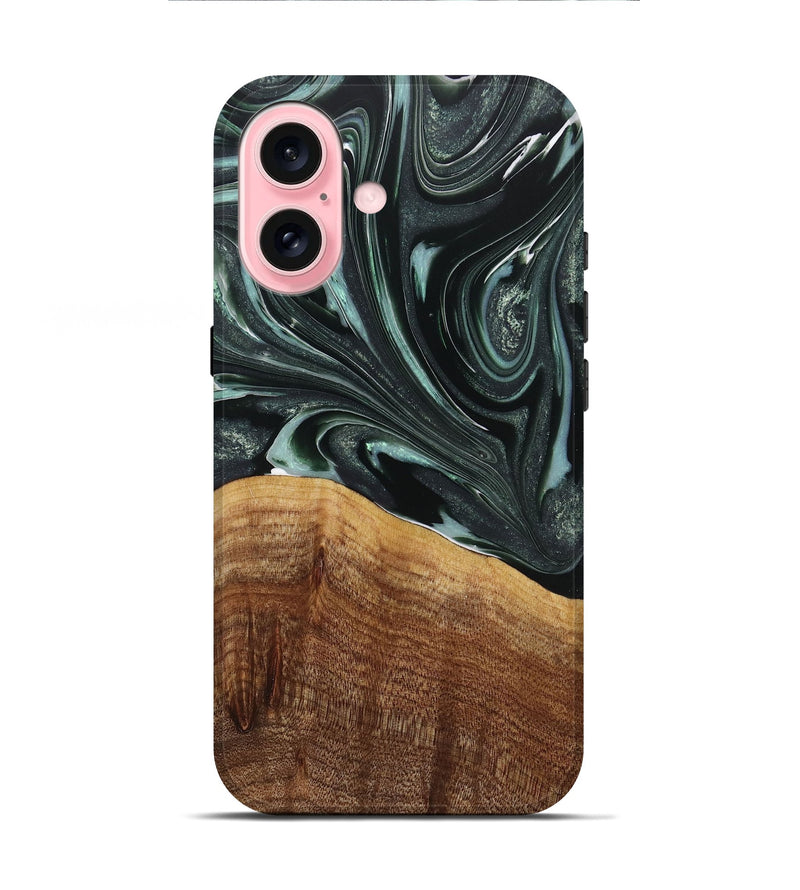 iPhone 16 Wood+Resin Live Edge Phone Case - Odin (Green, 713657)