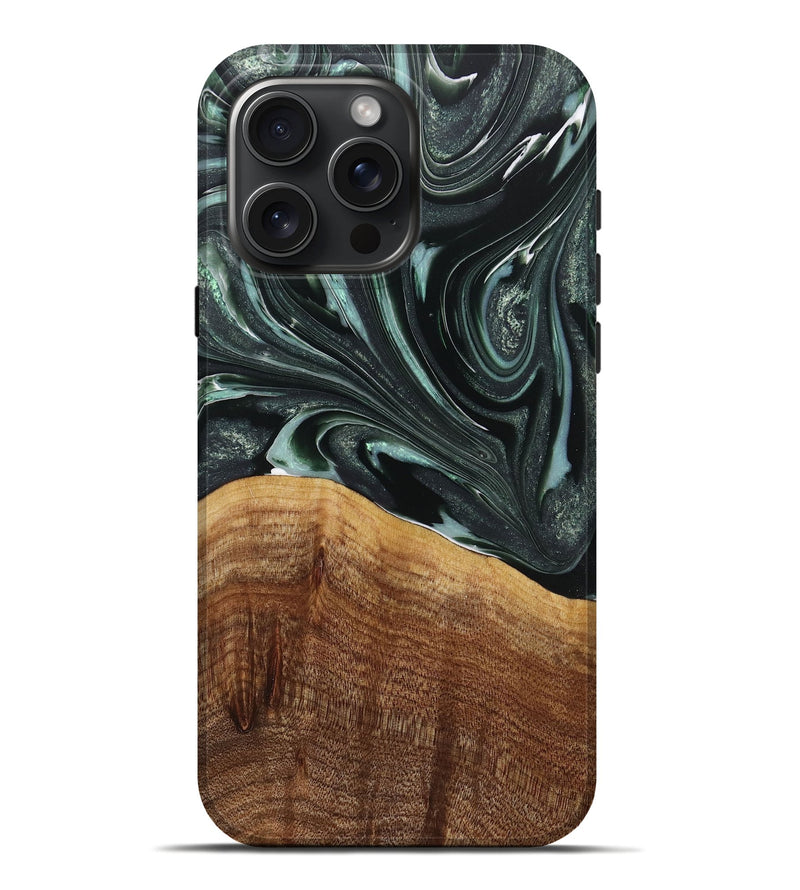 iPhone 16 Pro Max Wood+Resin Live Edge Phone Case - Odin (Green, 713657)