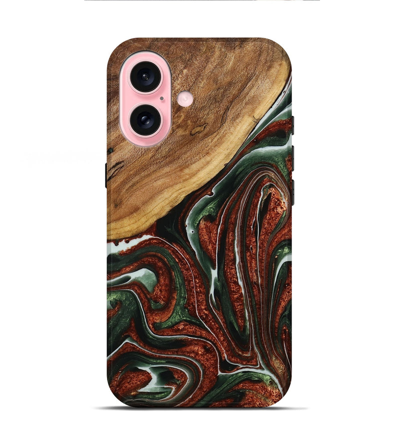 iPhone 16 Wood+Resin Live Edge Phone Case - Gerald (Red, 713659)