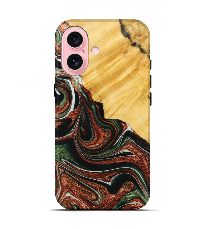 iPhone 16 Wood+Resin Live Edge Phone Case - Casey (Red, 713660)