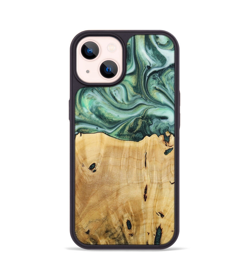 iPhone 14 Wood+Resin Phone Case - Luella (Green, 713691)