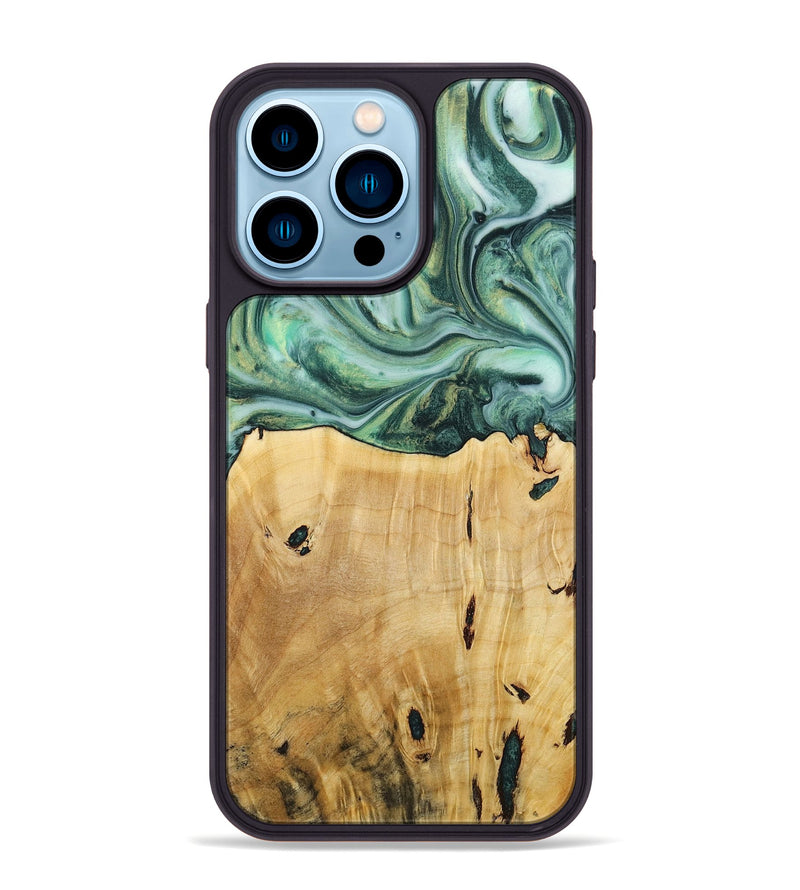 iPhone 14 Pro Max Wood+Resin Phone Case - Luella (Green, 713691)