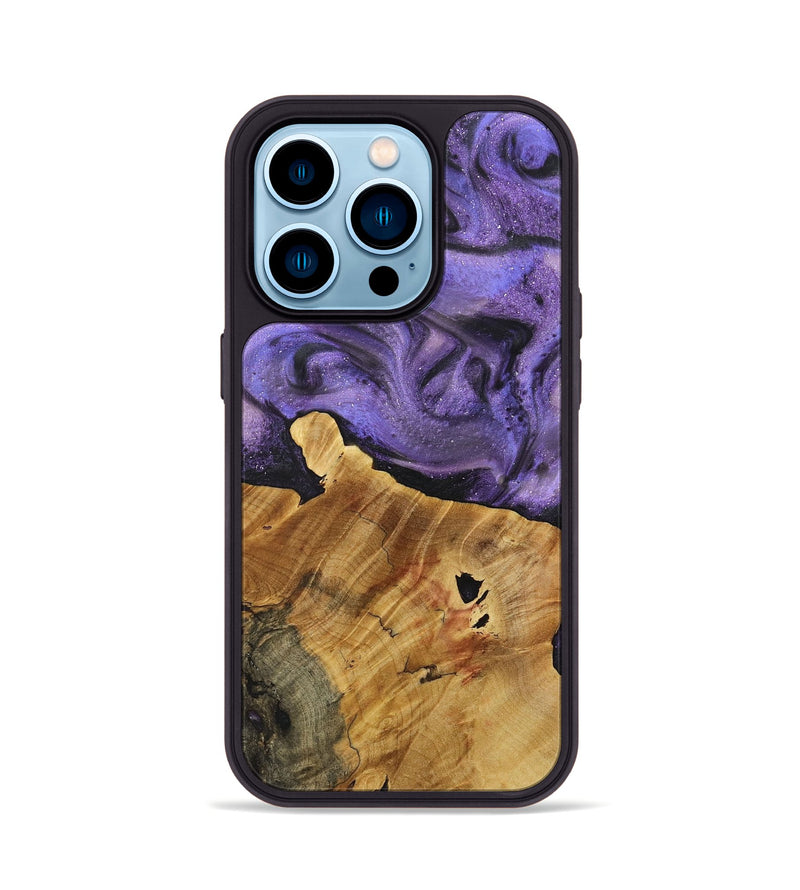 iPhone 14 Pro Wood+Resin Phone Case - Mike (Purple, 713713)