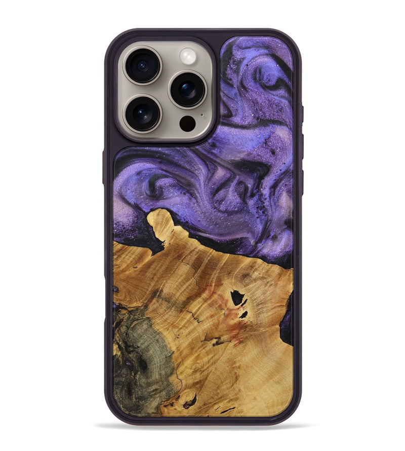 iPhone 16 Pro Max Wood+Resin Phone Case - Mike (Purple, 713713)