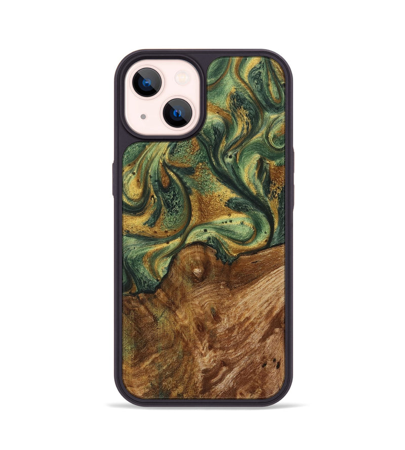 iPhone 14 Wood+Resin Phone Case - Audrina (Green, 713864)