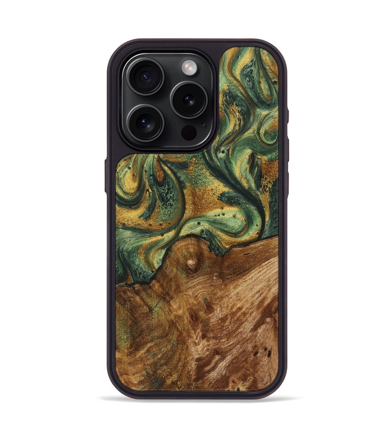 iPhone 15 Pro Wood+Resin Phone Case - Audrina (Green, 713864)