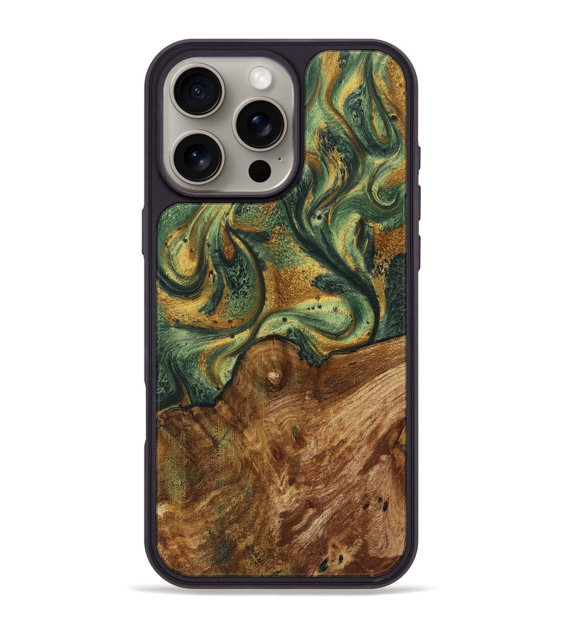 iPhone 16 Pro Max Wood+Resin Phone Case - Audrina (Green, 713864)