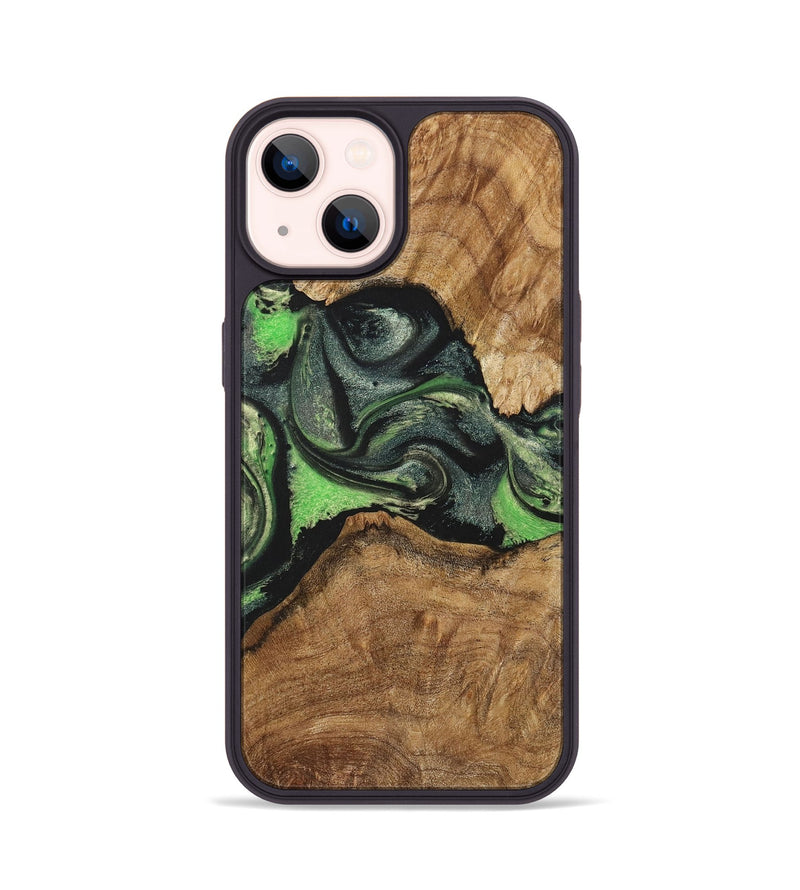 iPhone 14 Wood+Resin Phone Case - Veronica (Green, 713900)