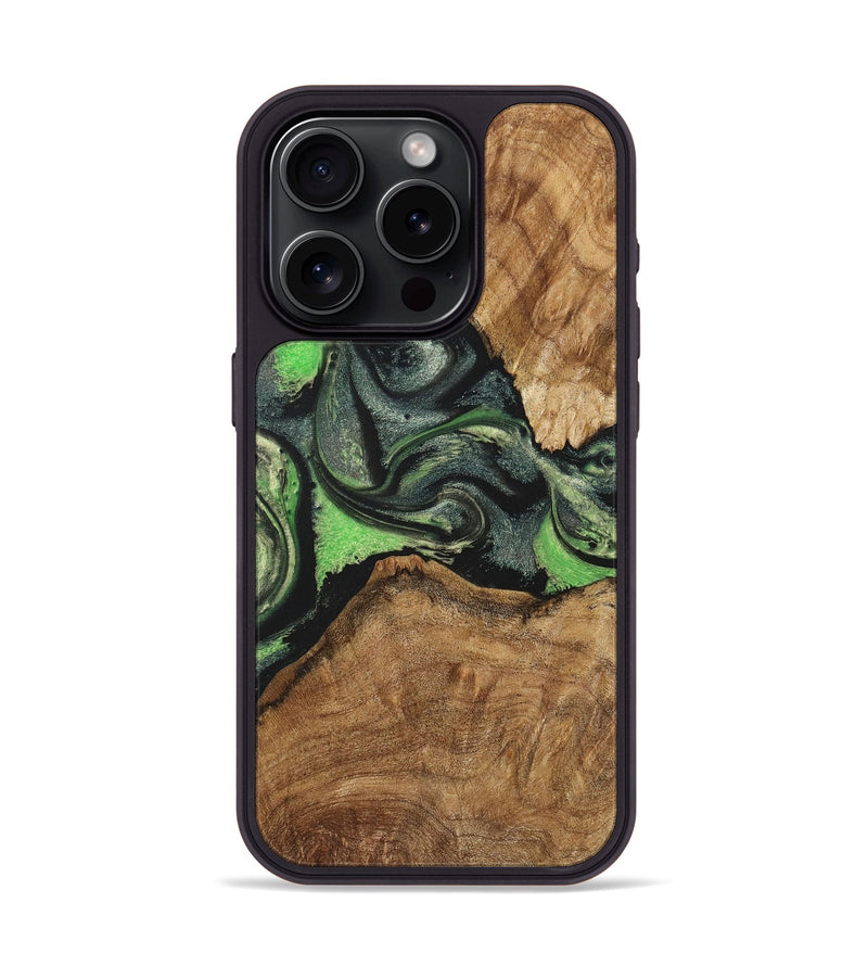 iPhone 15 Pro Wood+Resin Phone Case - Veronica (Green, 713900)