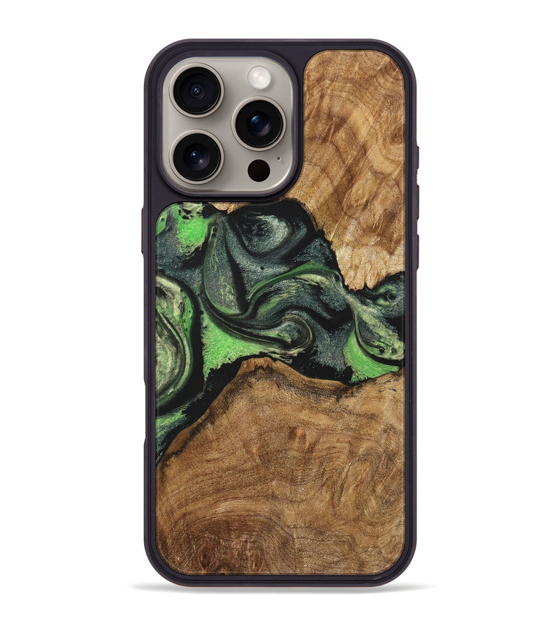 iPhone 16 Pro Max Wood+Resin Phone Case - Veronica (Green, 713900)