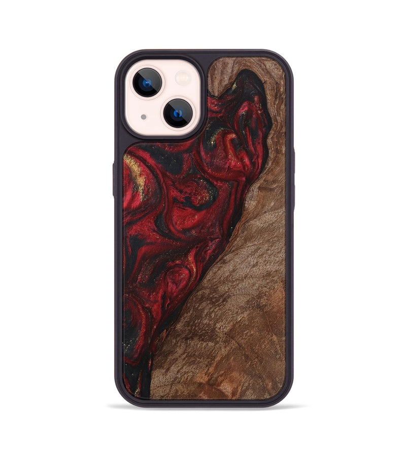 iPhone 14 Wood+Resin Phone Case - Debby (Red, 713925)