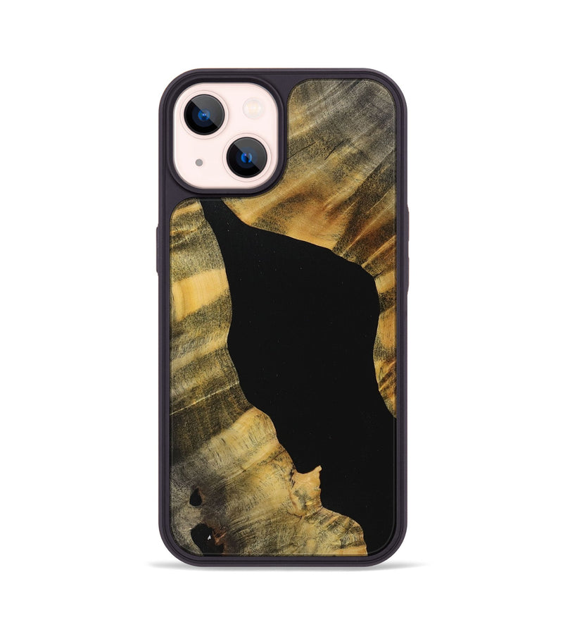 iPhone 14 Wood+Resin Phone Case - Linda (Pure Black, 713947)