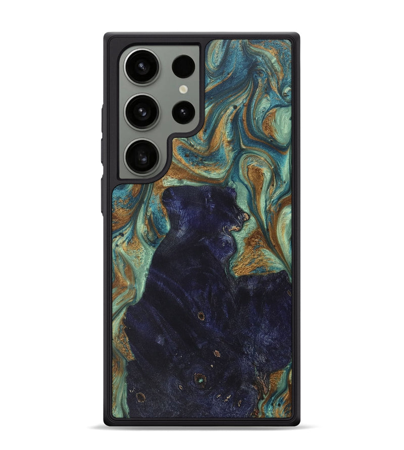 Galaxy S24 Ultra Wood+Resin Phone Case - Miranda (Teal & Gold, 713998)