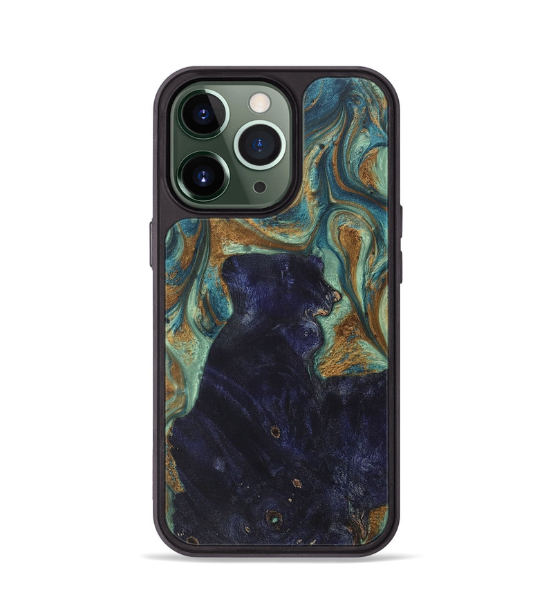 iPhone 13 Pro Wood+Resin Phone Case - Miranda (Teal & Gold, 713998)