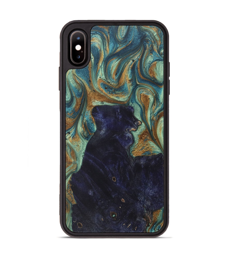 iPhone Xs Max Wood+Resin Phone Case - Miranda (Teal & Gold, 713998)