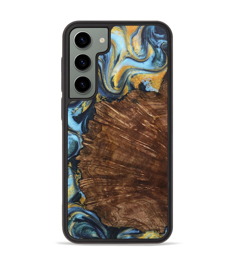 Galaxy S23 Plus Wood+Resin Phone Case - Nataly (Teal & Gold, 714059)